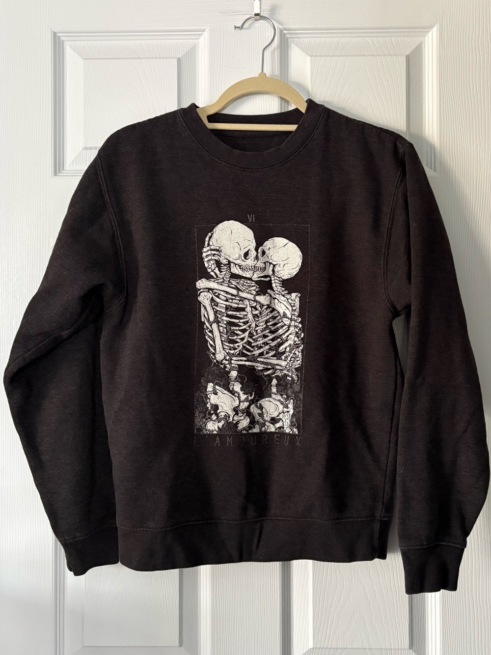 Charcoal Skeleton Graphic Crewneck Sweatshirt | unisex small